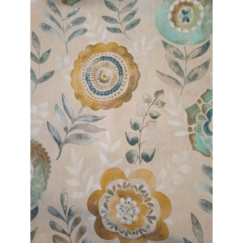 Мека плътна материя на светло сини и жълто тютюневи цветя-2