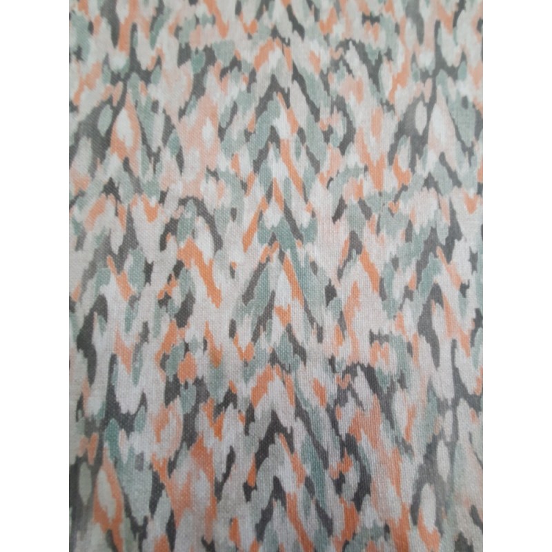 Плътна материя с принт на зиг заг в тюркоазен и оранжев цвят-2