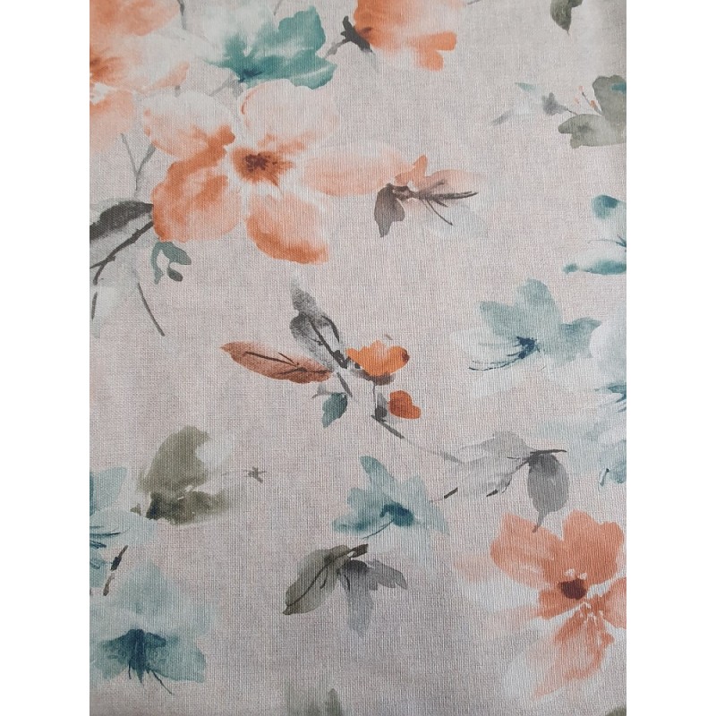 Плат за завеса с кремави и тюркоазени цветя-2