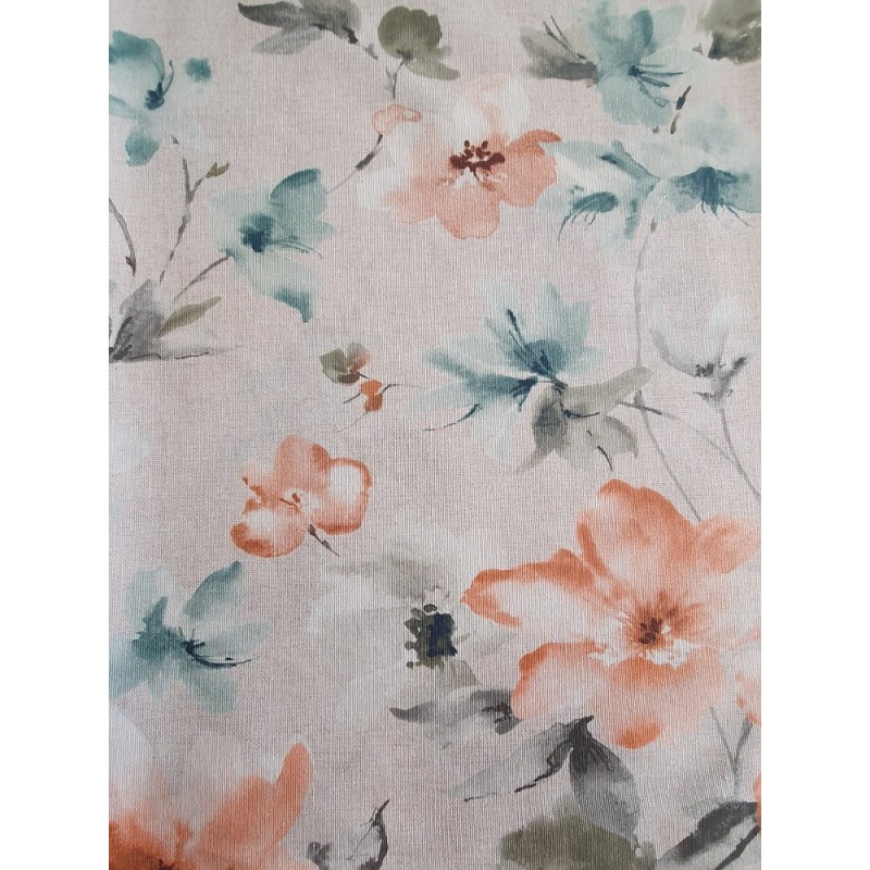 Плат за завеса с кремави и тюркоазени цветя-3