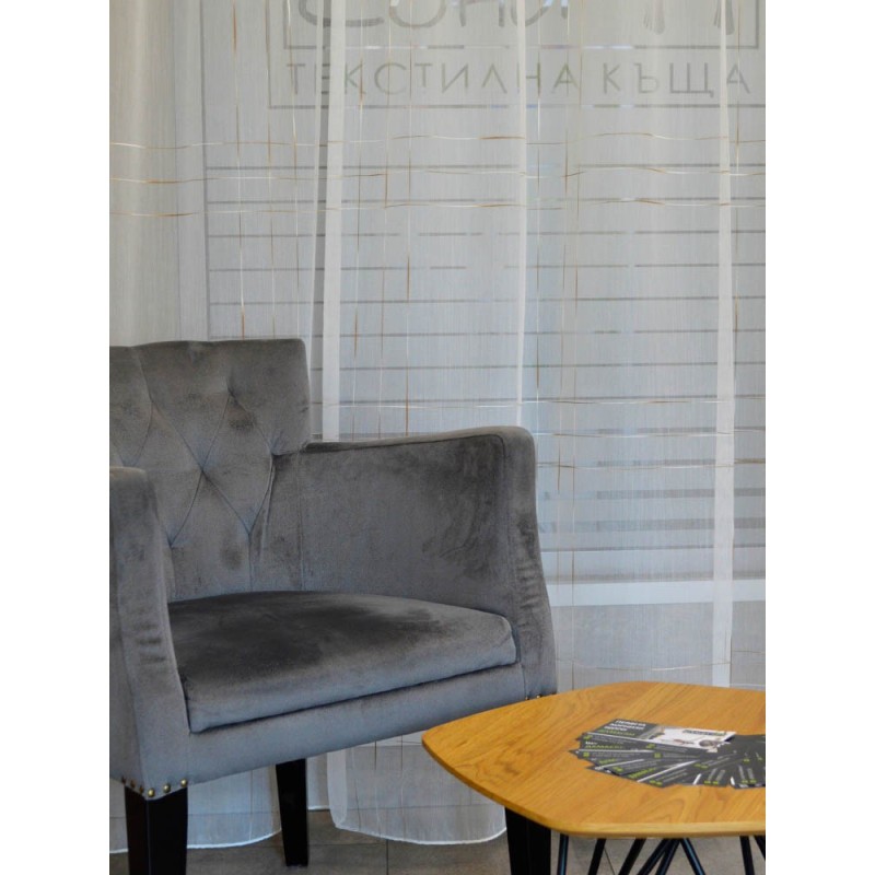 Бяла органза с кафяви и бели чертички-2