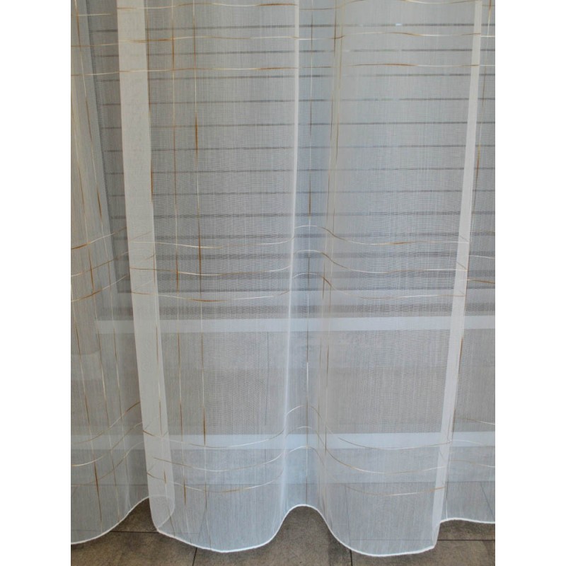 Бяла органза с кафяви и бели чертички-3