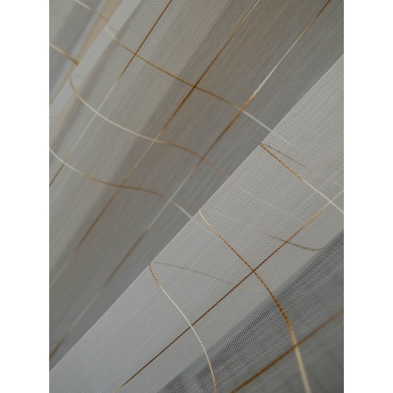 Готово перде от органза с кафяви чертички 6x2.50м.-4