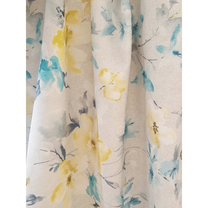 Плат за завеса със сини и жълти цветя-4