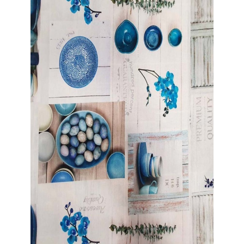 Плат за плътно перде с кухненски мотиви в сини и бели цветове-2