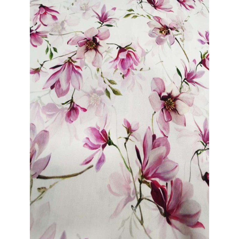 Бял плат за завеса с нежни розово цикламени цветя-2