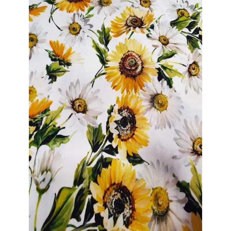 Бял плат за завеса с принт на жълти слънчогледи-2