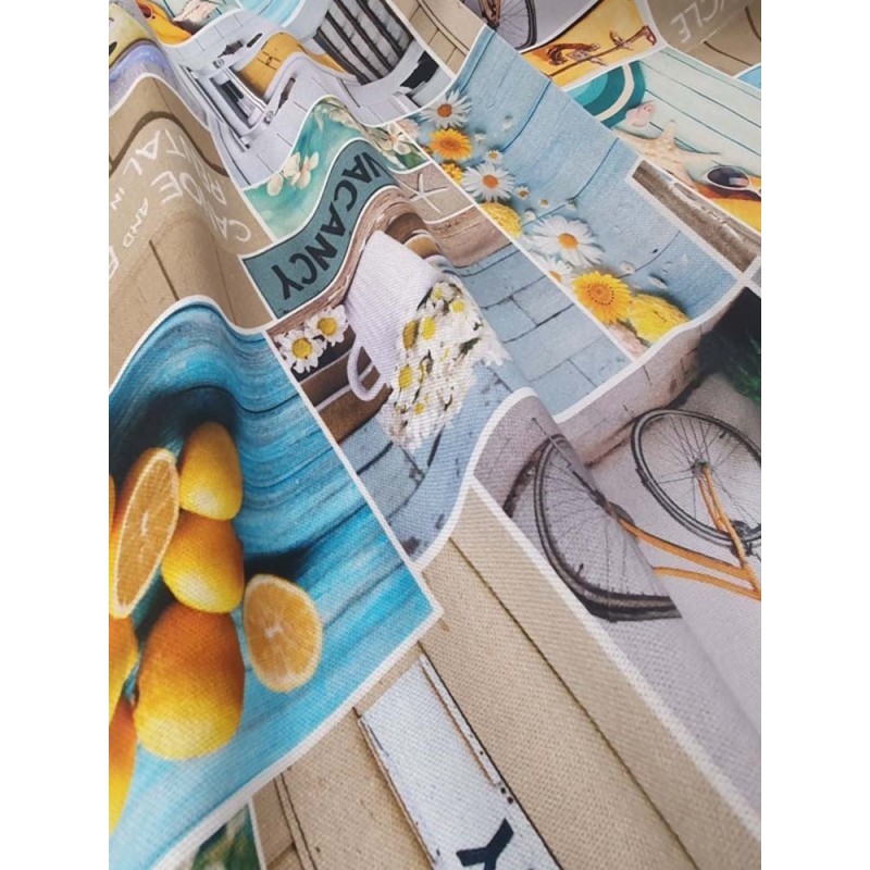 Плат за плътна завеса с лимони, колелета и маргаритки-2