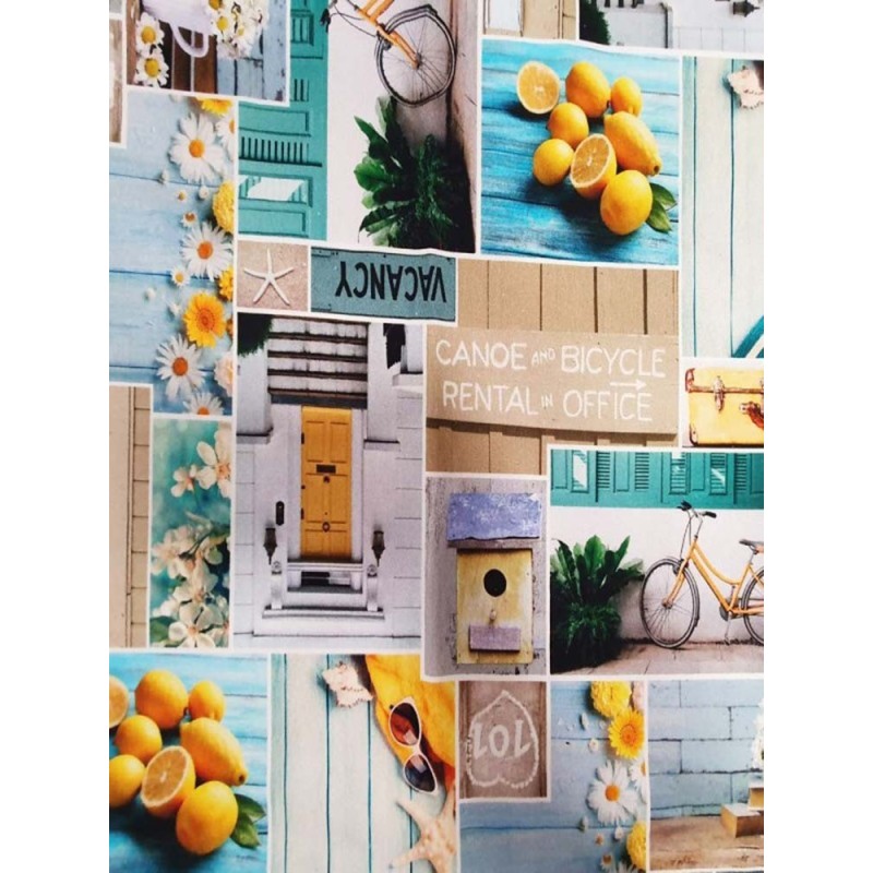 Плат за плътна завеса с лимони, колелета и маргаритки-3