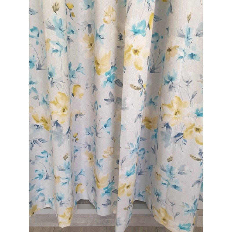 Плат за завеса със сини и жълти цветя-3