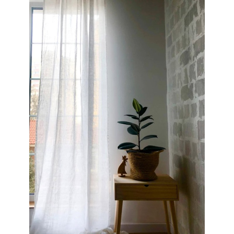 Полупрозрачно изчистено ленено перде в бял цвят-2