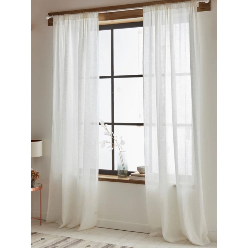 Полупрозрачно изчистено ленено перде в бял цвят-3