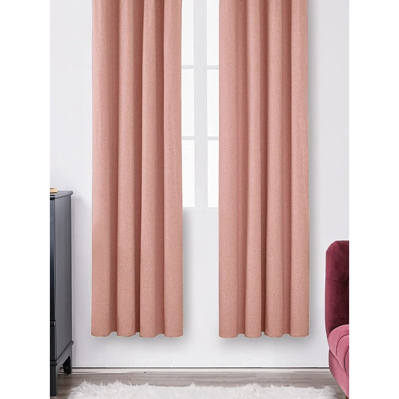 Плътна завеса с ленена структура в розов нюанс-2