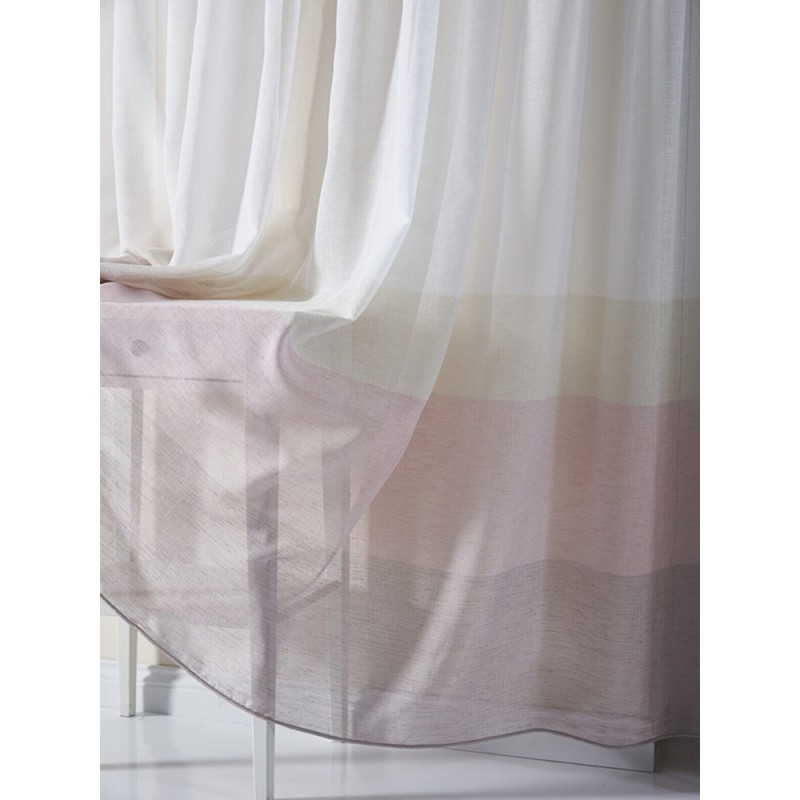 Перде от ленена структура с бордюр в няколко нюанса на розово-4