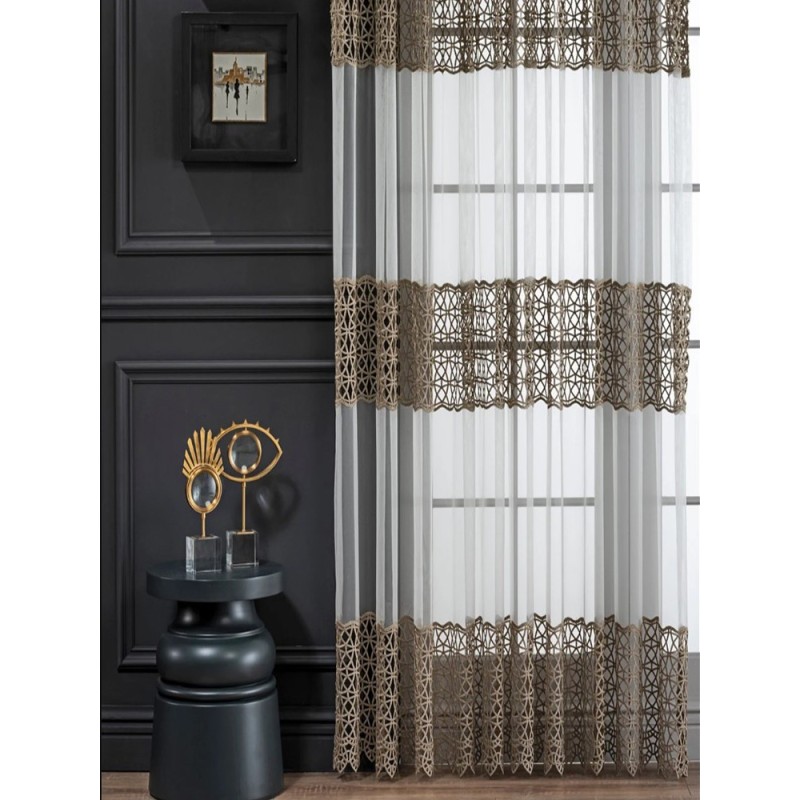 Луксозна органза бродерия в цвят капучино-2