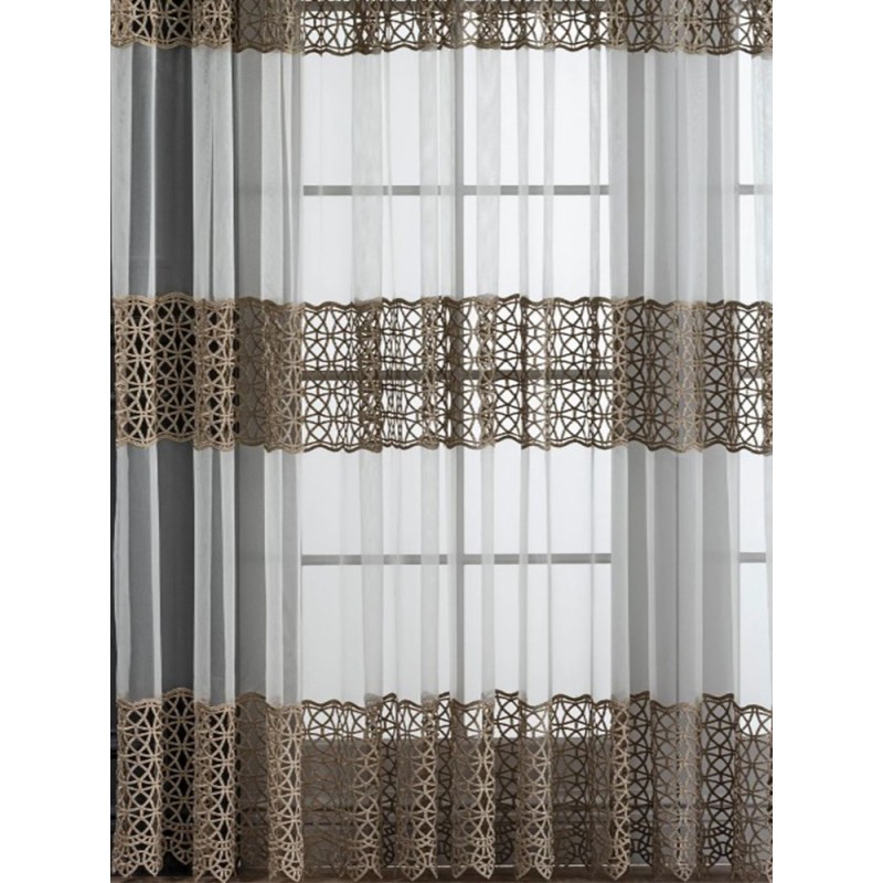 Луксозна органза бродерия в цвят капучино-3