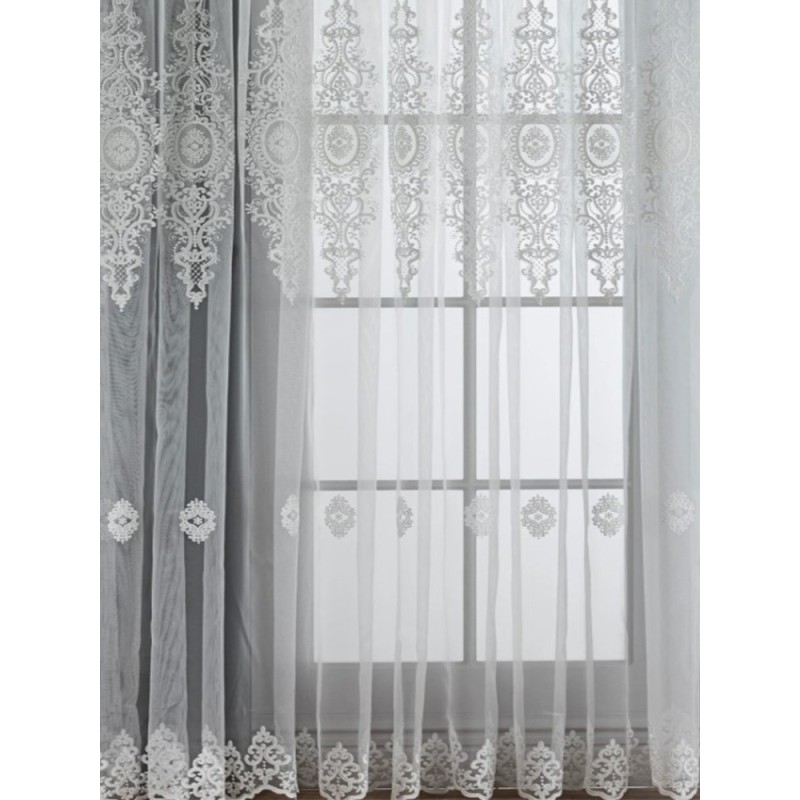 Стилна бродерия от прозрачна органза в бял нюанс-3