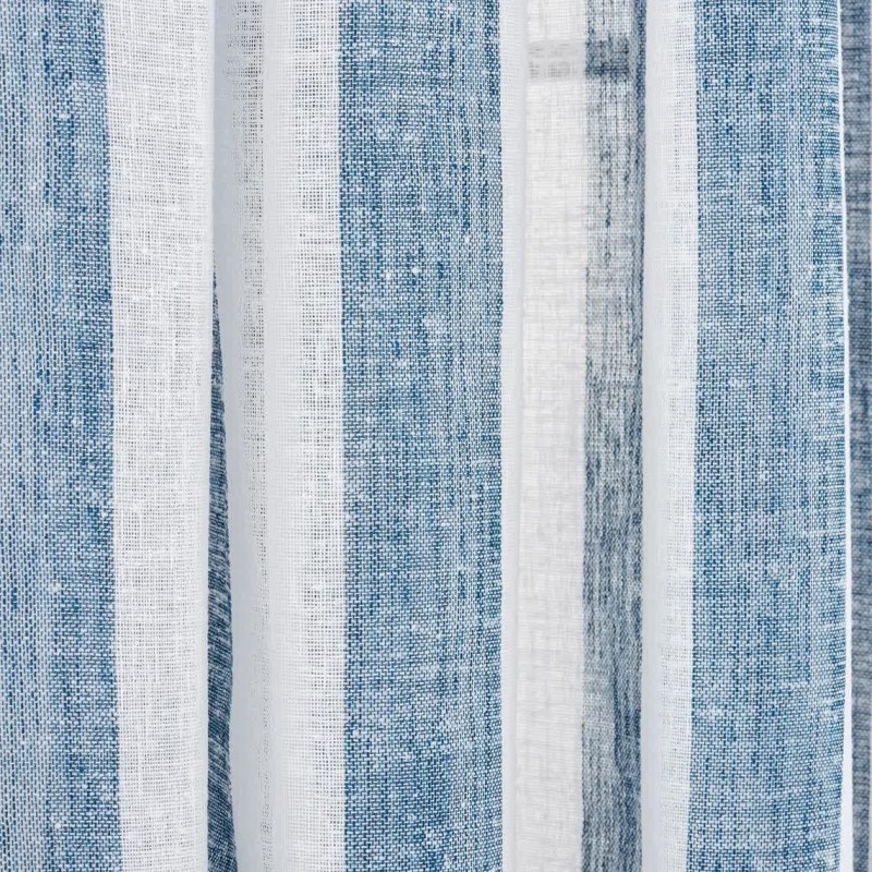 Полупрозрачно перде с вертикални райета в синьо и бяло-3