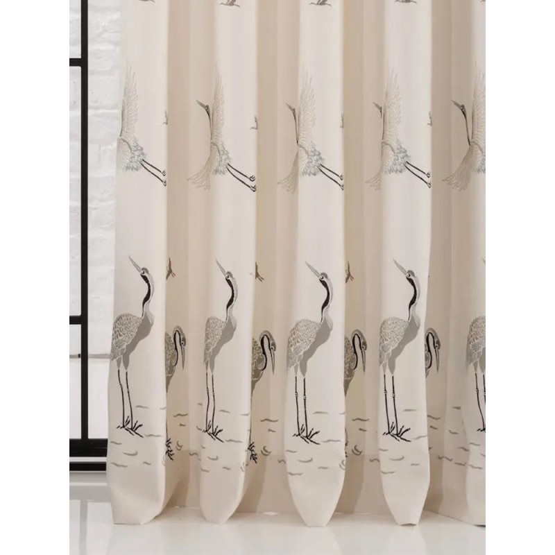 Плътна завеса с птици в цвят екрю-2