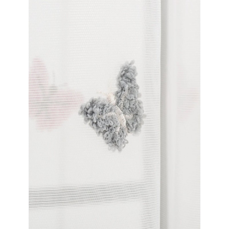 Прозрачно перде с бродирани пеперуди в розово и сиво-3