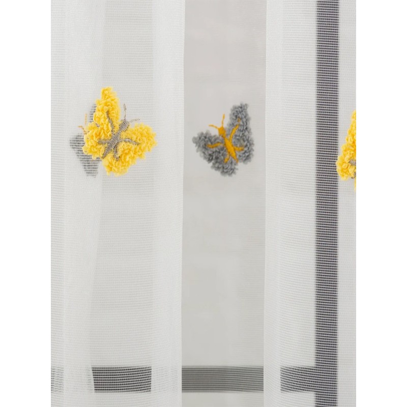 Нежна материя с жълти и сиви релефни пеперуди-4