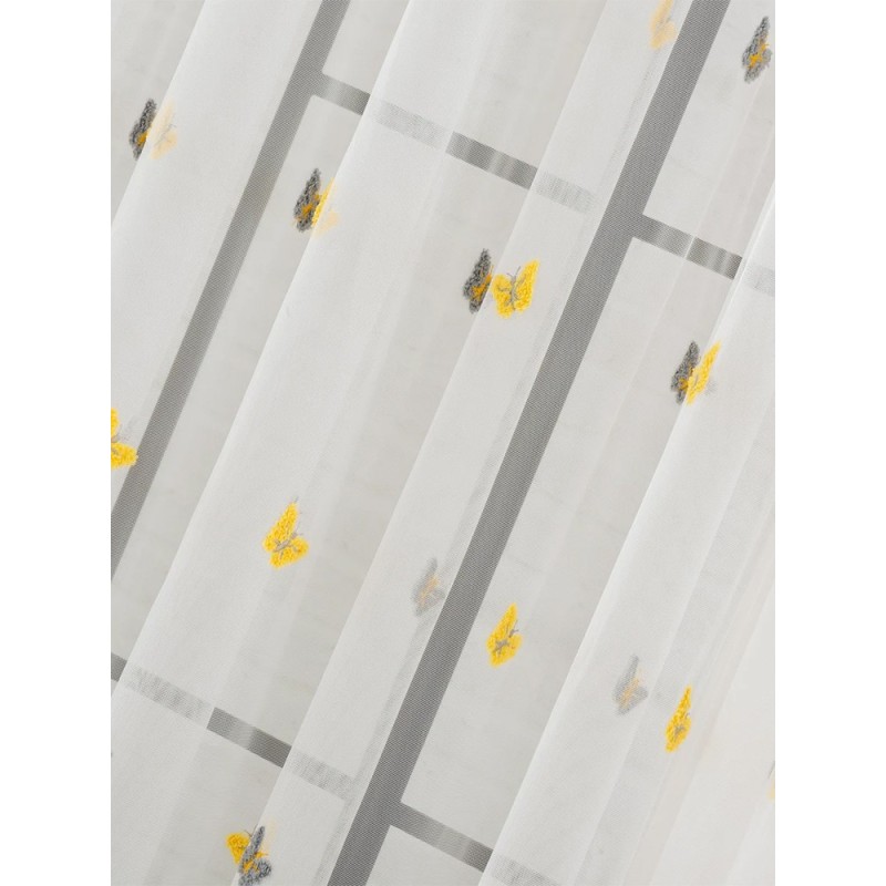 Нежна материя с жълти и сиви релефни пеперуди-2